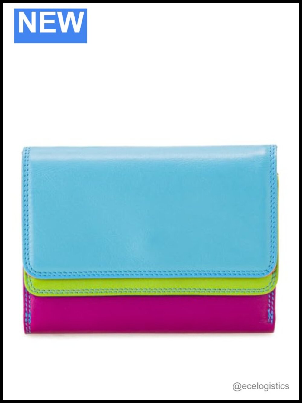 Leather Double Flap Wallet with Coin Pockets, ID Window & Pen, 6 Card Slots